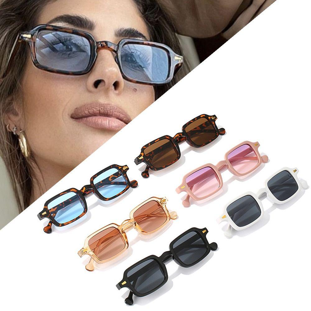 Fashion Leopard Blue Gradient Rivets Decoration Men Sun Glasses Square Sunglasses Women Shades
