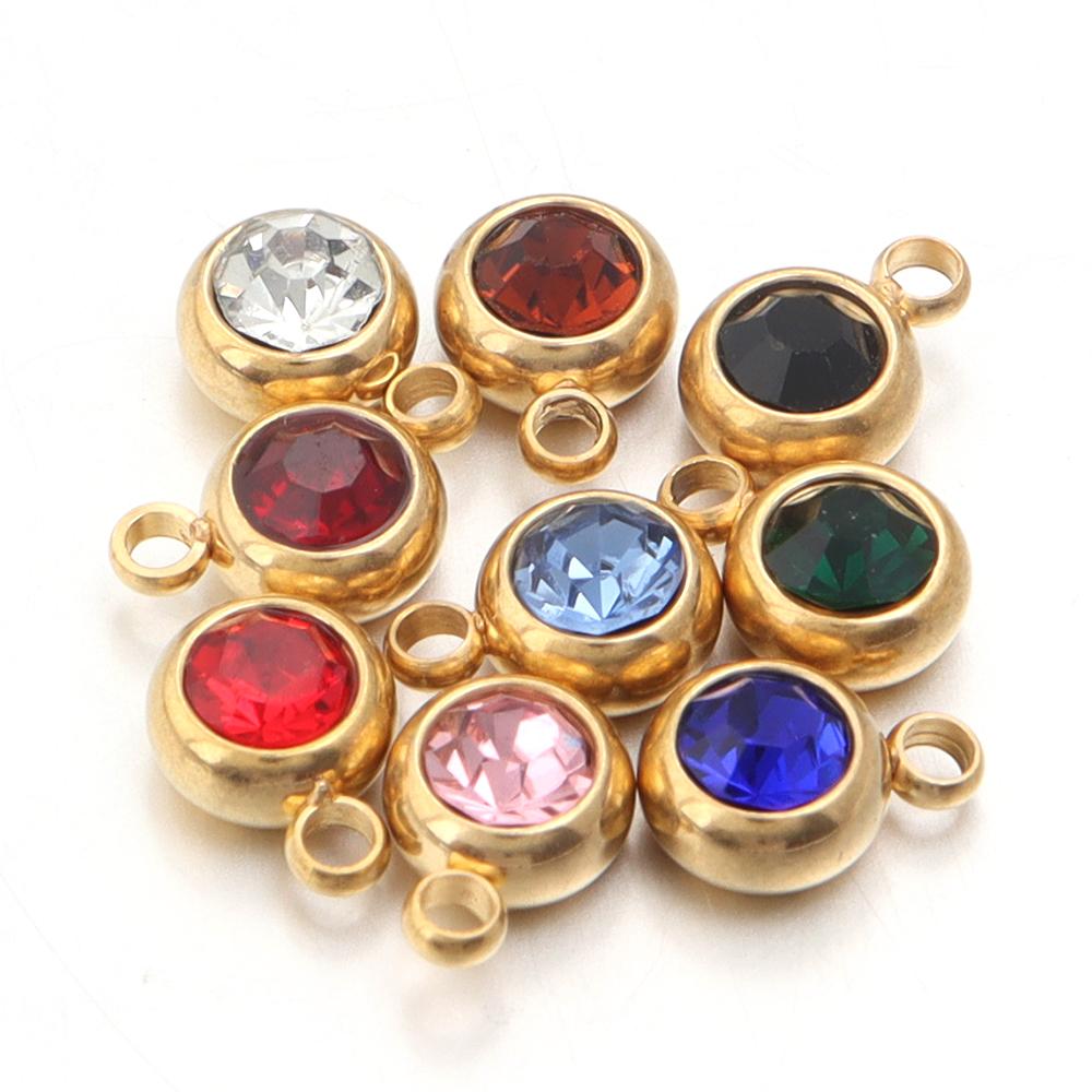 10Pcs Mini Birthstone Charms Stainless Steel Round Rhinestone Crystal Pendant for Jewelry Making DIY Necklace Bracelet Findings