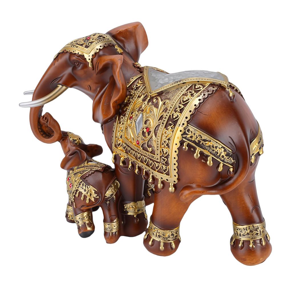 Mom and Baby Elephant Statue Exquisite Lifelike Imitation Wood Grain Resin Elephant Figurine Collectible Decor for Home