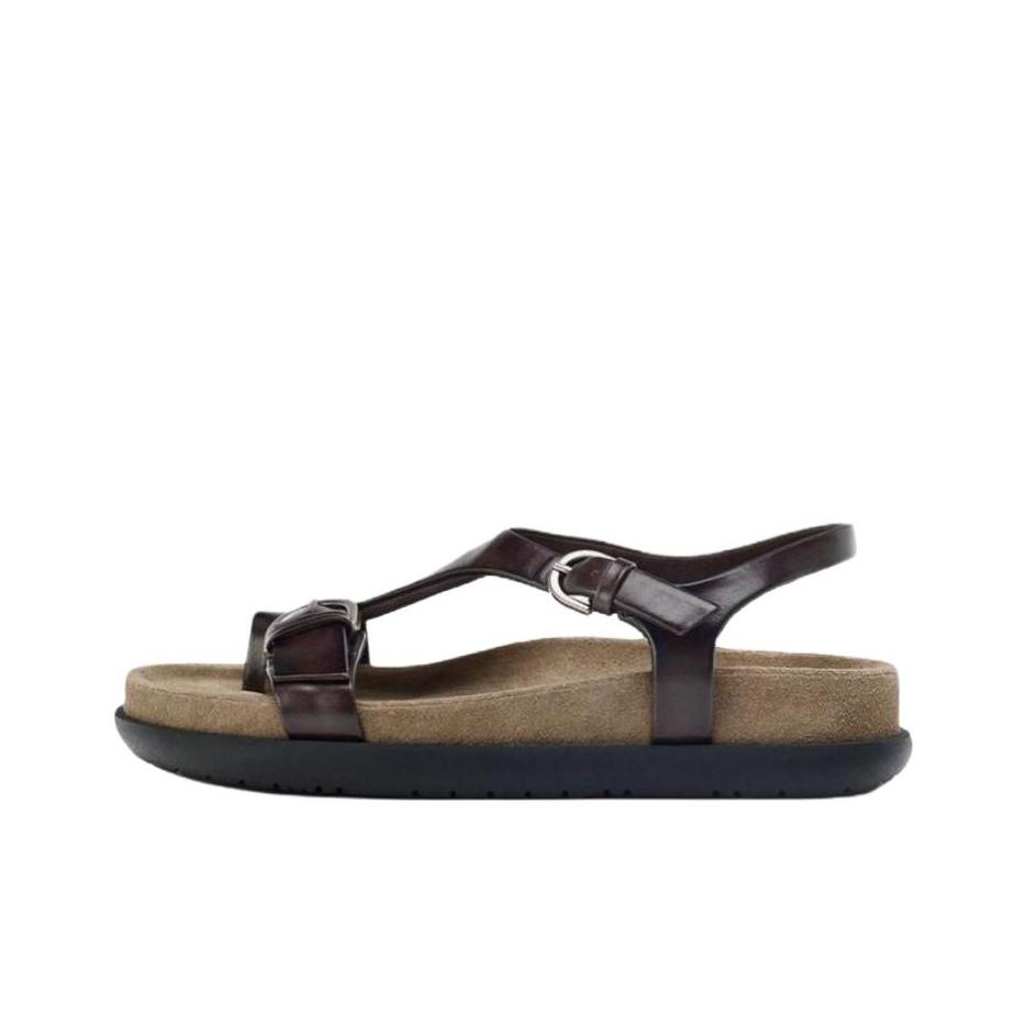 Zara Fashionable Leather Slide Sandals Women Footwear 1622510116