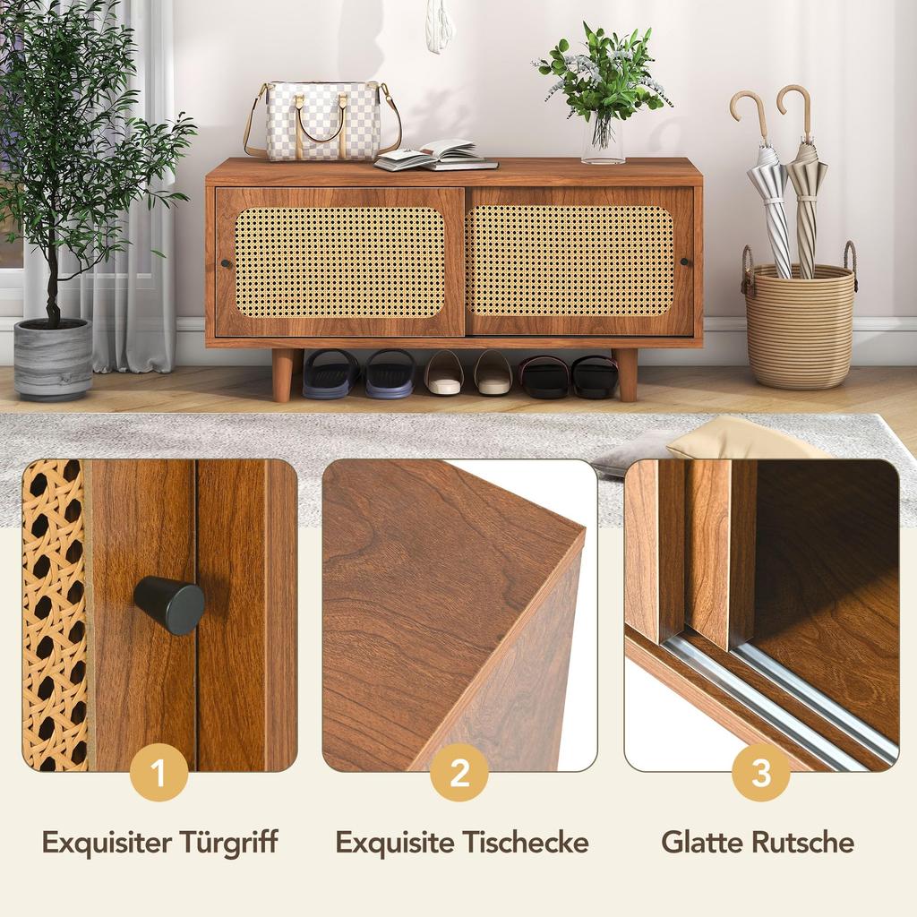 Schuhschrank 2 Türen verstellbare Ablage, Schuhregal Flur, Diele, Wohnzimmer, Schlafzimmer, Holzmöbel, Landhausstil, 104 x 40 x 48 cm, Nussbaum