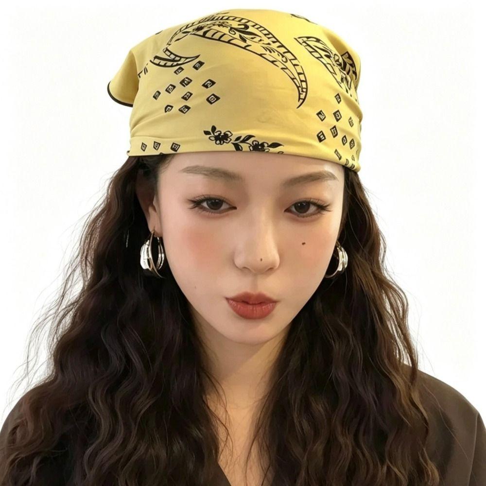 Spicy Girls Cashew Flower Print Scarf Geometric Shape Leopard Print Silk Scarf Punk Bandana Women
