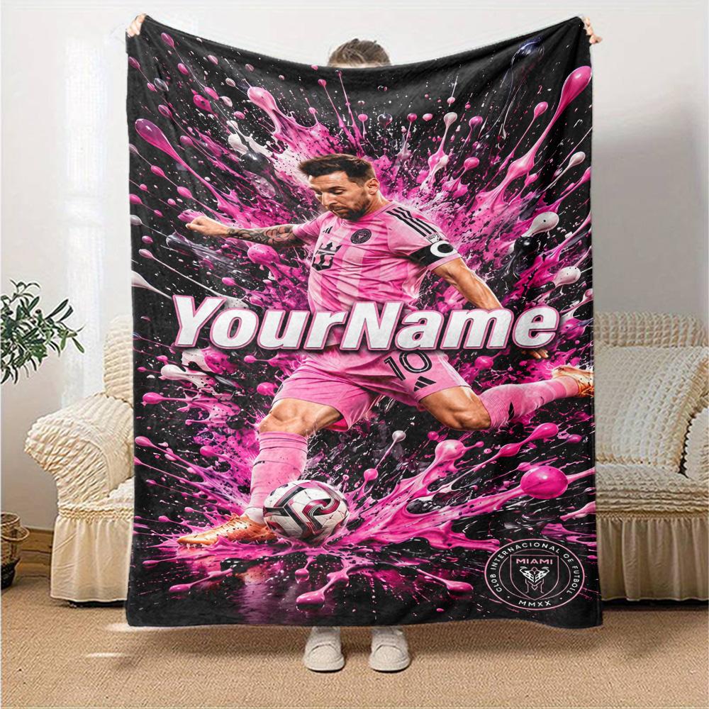 Messi Customize Text Blanket Gift Personalized Blanket Comfortable Great for Chair Living Room Livingroom Home Decor Four Seasons Universal