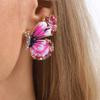Pink Enamel Butterfly Stud Earrings Colorful Crystal Inlaid Butterfly Earrings Statement Jewelry for Women