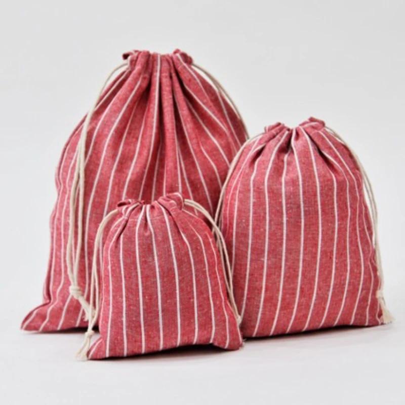 3pcs/set Stripe Cosmetic Drawstring Makeup Bag Travel Organizer Storage Pouch Cotton Blue Red Brown Line Jewelry Party Bags