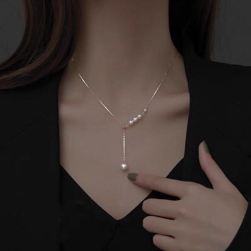 Pearl Necklace Women's Pearl Tassel Style Light Luxury Niche Design Simple Fashion Versatile Collarbone Chain for Girlfriend