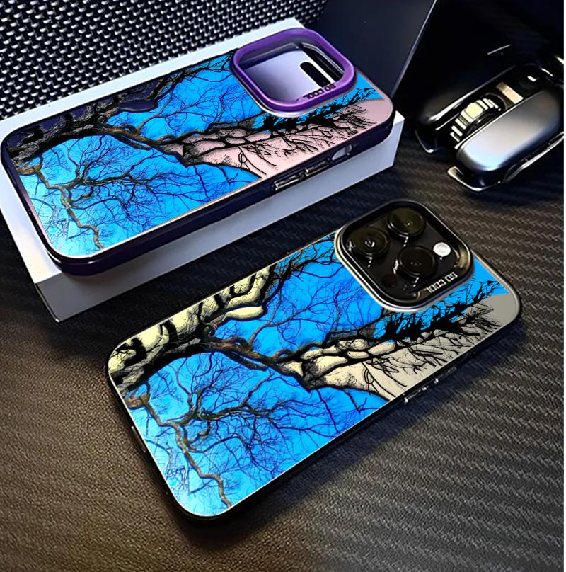 Design Art Beautiful Tree Case For Samsung Galaxy S25 Edge S26 Ultra S24 S23 Plus S25FE S20 Silver Laser Electroplated Cover