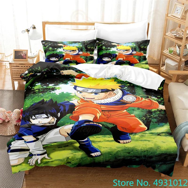 Kids Uzumaki Naruto Uchiha Sasuke Bedding Set Duvet Cover Quilt Cover Pillowcase Double King Size Bedroom Bed Cover Decoration