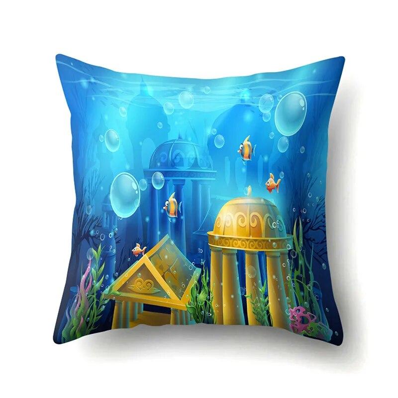 Ocean Pillowcase Cartoon Pattern  Lumbar Pillow Sofa   Cushion