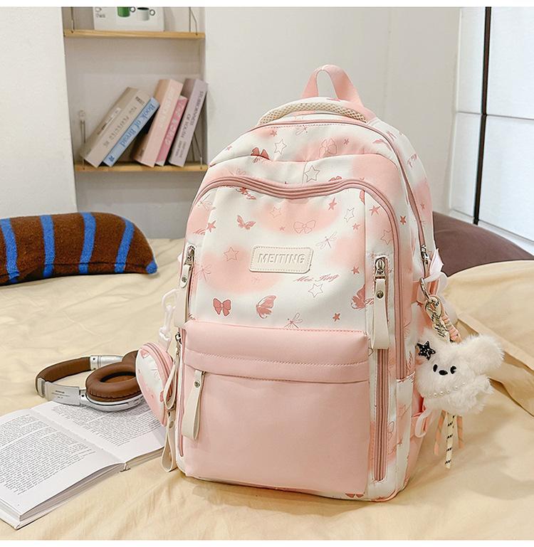 Schoolbag New Japanese Ins High Value Fresh Sweet Cute Butterfly Graffiti Backpack Junior High School Students Lightweight Backpack