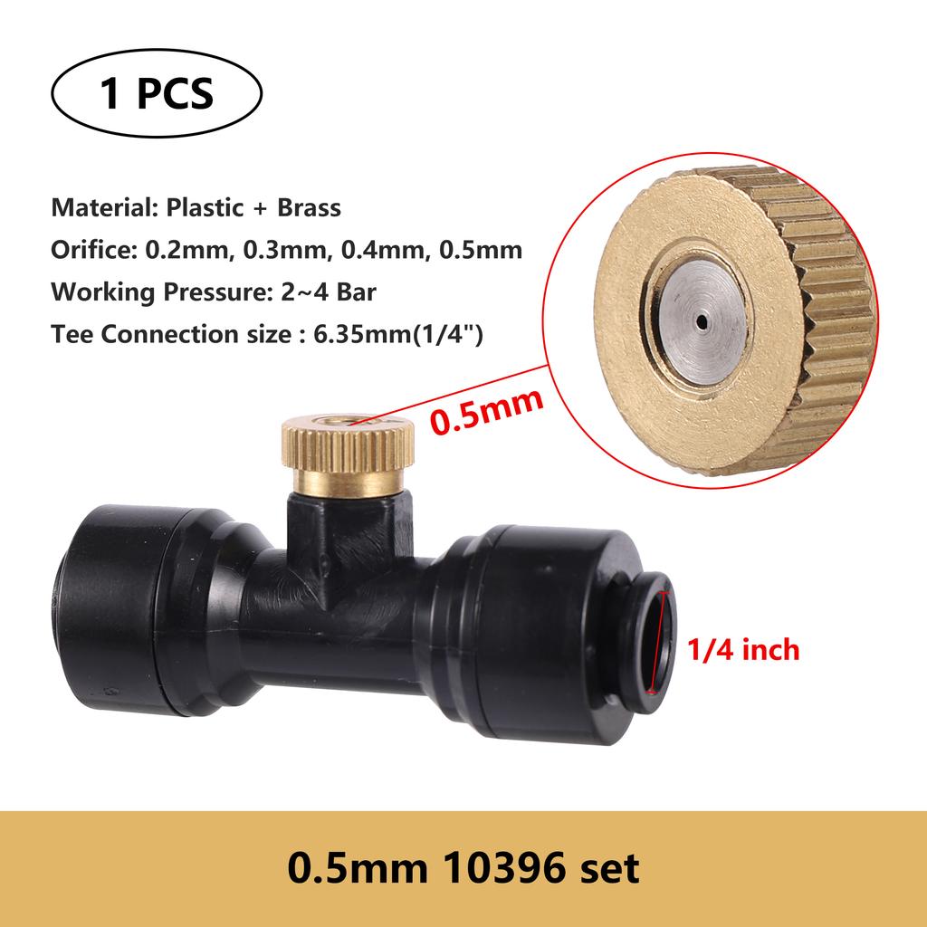0.2/0.3/0.4/0.5mm Brass Spray Nozzle Atomizing Nozzle Kit for Cooling System 1/4" Tube Low Pressure Garden Yard Atomizing Nozzle