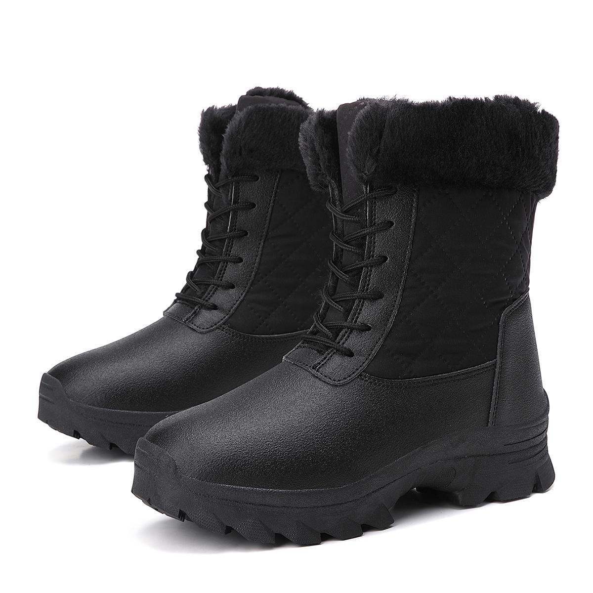 

TUINANLE Unisex Black Snow Boots: Velvet, Lightweight, Thickened Plush Warmth Women Ankle Boots Men Cotton Shoes 38 чёрный