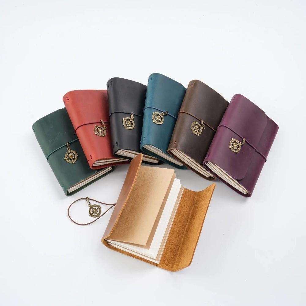Handmade Retro Passport Travel Notebook Refillable Design Genuine Leather Sketchbook Tri-fold Loose-leaf Pages Pocket Notebook