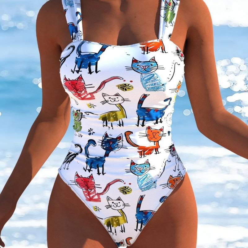 European and American 3D Digital Printing Summer Kitten Pattern Sexy Bikini One-piece Women's Swimsuit