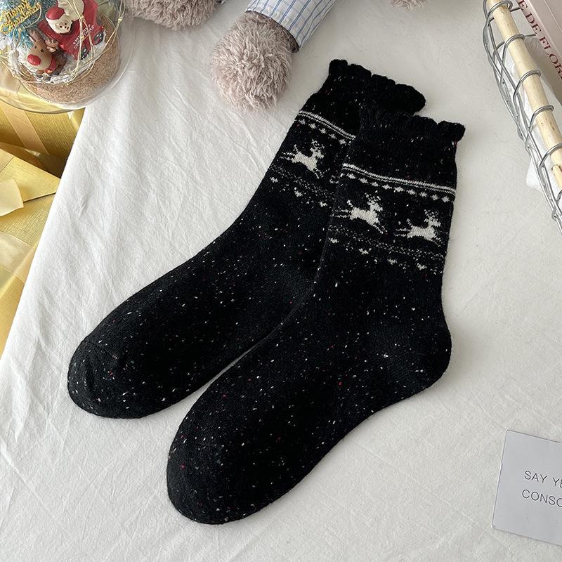 Women's Warm Wool & Cashmere Deer Socks - Cozy Autumn/Winter Plush Christmas Socks
