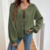 Women‘s Round Neck Long Sleeve Lace-Up Fitted Cardigan Coat