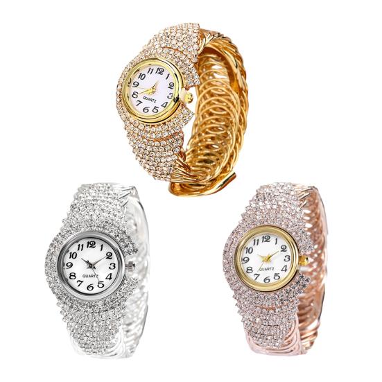 Women Quartz Watch Round Dial Analog Watch with Alloy Strap Ladies Rhinestone Wristwatch for Casual Wear Parties Offices Dates