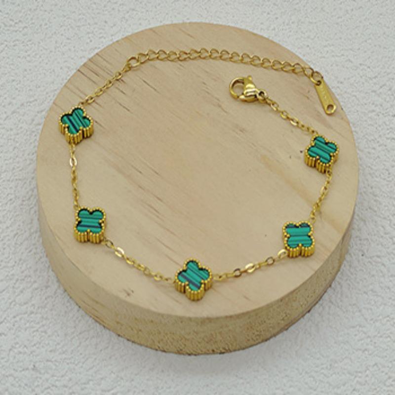 9Mm Double-Sided Shell Lucky Five Flowers Four-Leaf Clover Bracelet Light Luxury Ins Style Does Not Lose Colour Hand Titanium Steel Bracelet