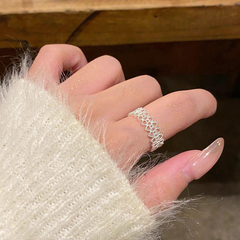 Korean Lace Heart Pearl Ring: Elegant Hollow Design for Versatile Wear Adjustable