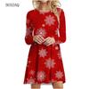 Autumn Winter Long Sleeve Snowflakes Pattern Women Dresses 3D Print Street Christmas Style Ladies Mini Dress
