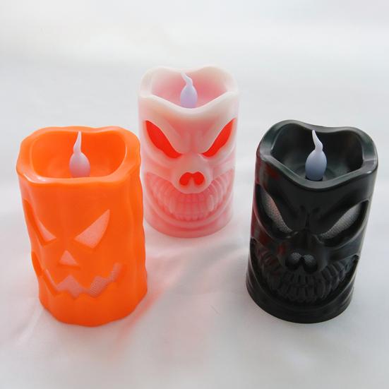 Bougie d'Halloween sans flamme avec lumière LED, Design Visage de Fantôme Citrouille Crâne Sécurisée à Piles Décoration Intérieur Extérieur pour Fête Maison Hantée