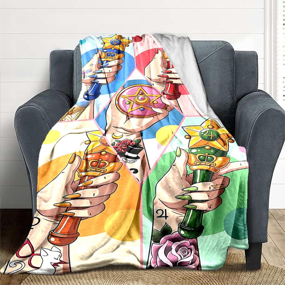 1pc Sailor Moon Wand Flannel Blanket [Cozy Throw Blanket] For Sofa, Bed, Travel, Camping, Livingroom, Office, Couch, Chair, And Bed