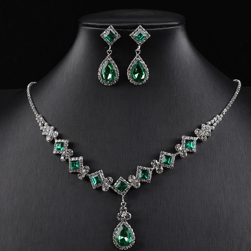 Square Simple Rhinestone Water Drop Jewelry Set, Banquet Wedding Elegant Temperament Accessories Necklace