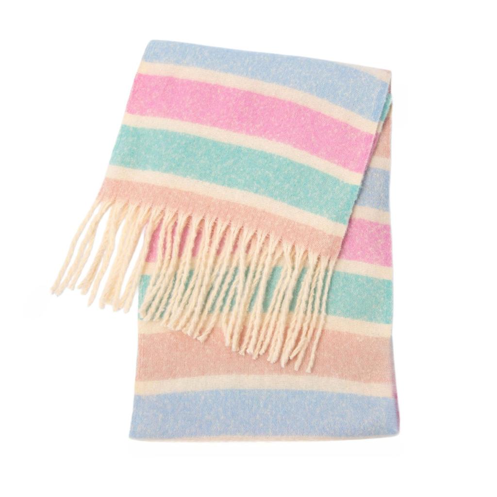 Women's Winter Colored Stripes Scarfs Vintage Casual Scarf Shawl Wraps Poncho Blanket Fringe Soft Thick Scarfs Chunky Long Shawl Scarves for Women