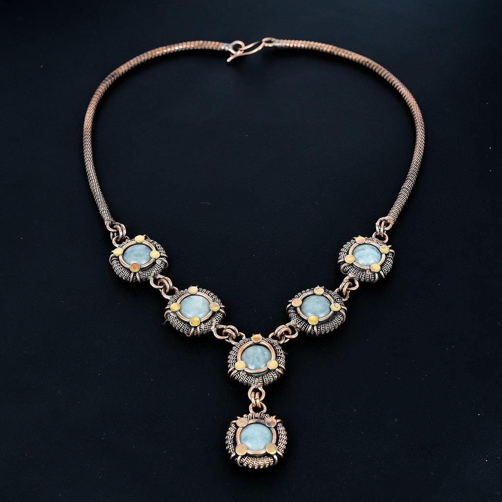 Aquamarine Necklace, 999 Copper Wire Wrapped Adjustable Chain Necklace. Gift For Women Handmade Necklace Gemstone Jewelry