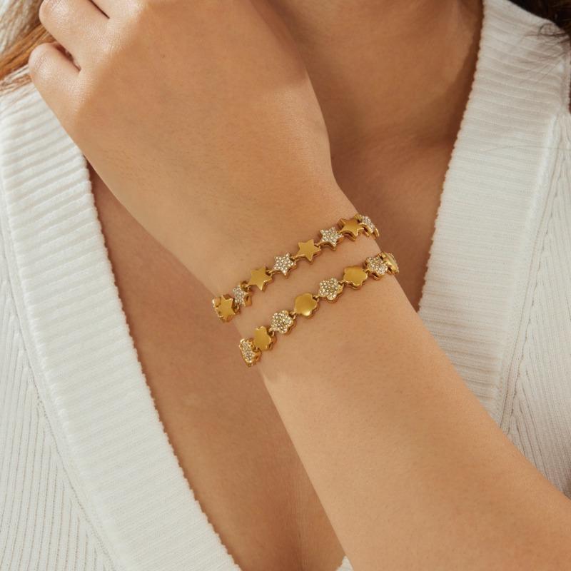 Vergoldetes Wende-Stern-Charms-Armband mit Zirkonia-Pavé, klobige verstellbare Kette für Damen, Y2K Streetwear Schmuck