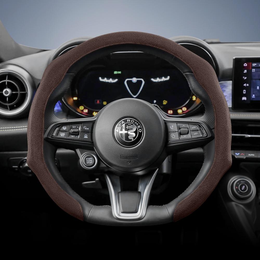 IMKC9 Suitable for Alfa Romeo Premium Suede Snap-On Steering Wheel Cover, Non-Slip and Durable Giulia 952 Stelvio 949 147 Mito Giulietta Tonale 965