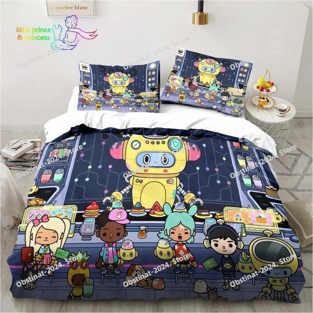 T-Toca Box Life World Cartoon Bedding Set Single Twin Full Queen King Size Bed Set Adult Kid Bedroom Bedding Gift