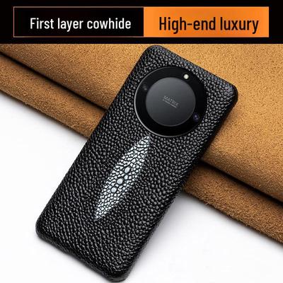 Honor X40 Cowhide Leather Half-Cover Protective Case with Pearl Fish Pattern for Honor X40i
