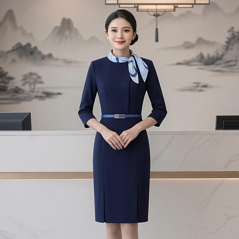 Women s 3/4 Sleeve Professional Uniform Dress L