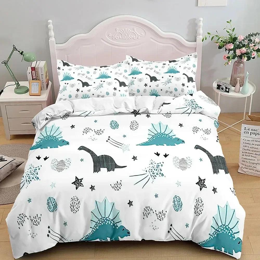 Cartoon Dinosaur Bedding Set Full King Queen Size,Cute Animal World Duvet Cover Orange Yellow Polyester Comforter Quilt Cover