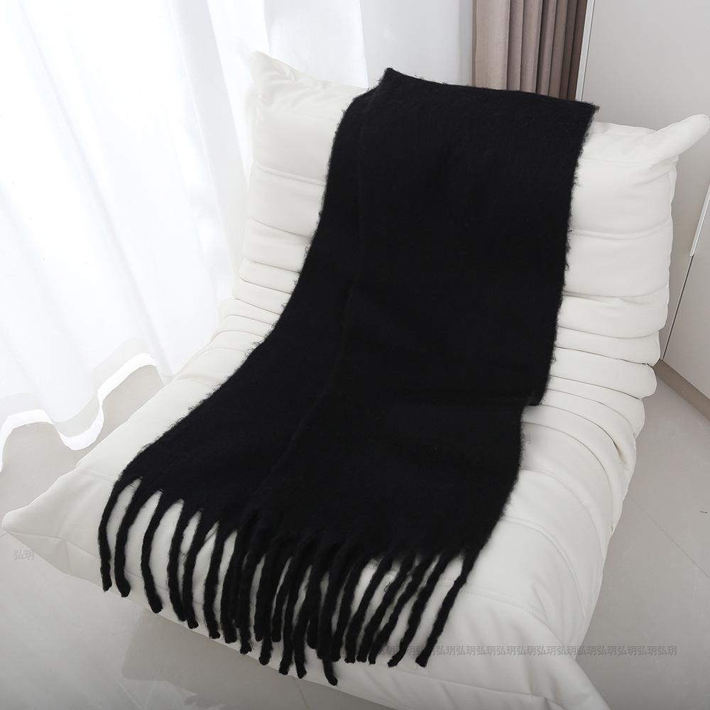 Nytt mohair ensfarget skjerf dame vinter varmt skjerf Macaron farge fortykket tykt flettet dusk sjal