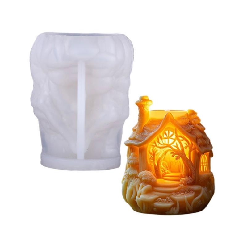 Holiday Candle Silicone Mold Treehouse Shape Silicones Mould Heat Resistant For Making Candle Soap Christmas Decoration