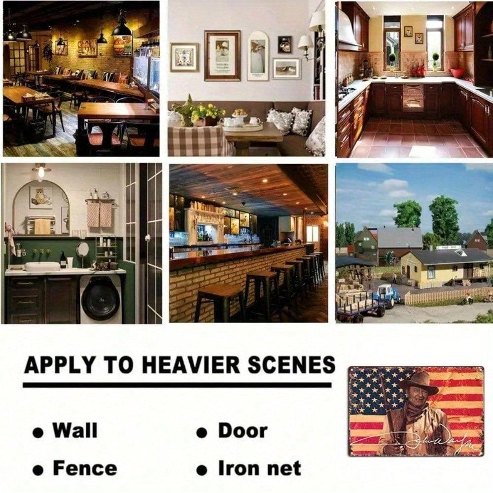Vintage Western Cowboy Metal Tin Sign, American Flag Retro Wall Decor for Home Bar Office, 7.87x11.81 Inch