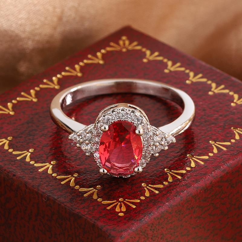 Vintage 925 Silver Red Crystal Zircon Ring – Elegant Bridal Wedding Band,  Engagement Ring for Women, Romantic Love Gift for Her