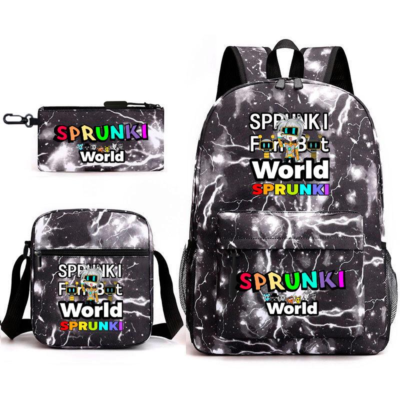 New rhythm box game merchandise primary school bag sprunki cartoon starry sky backpack 3-piece set D