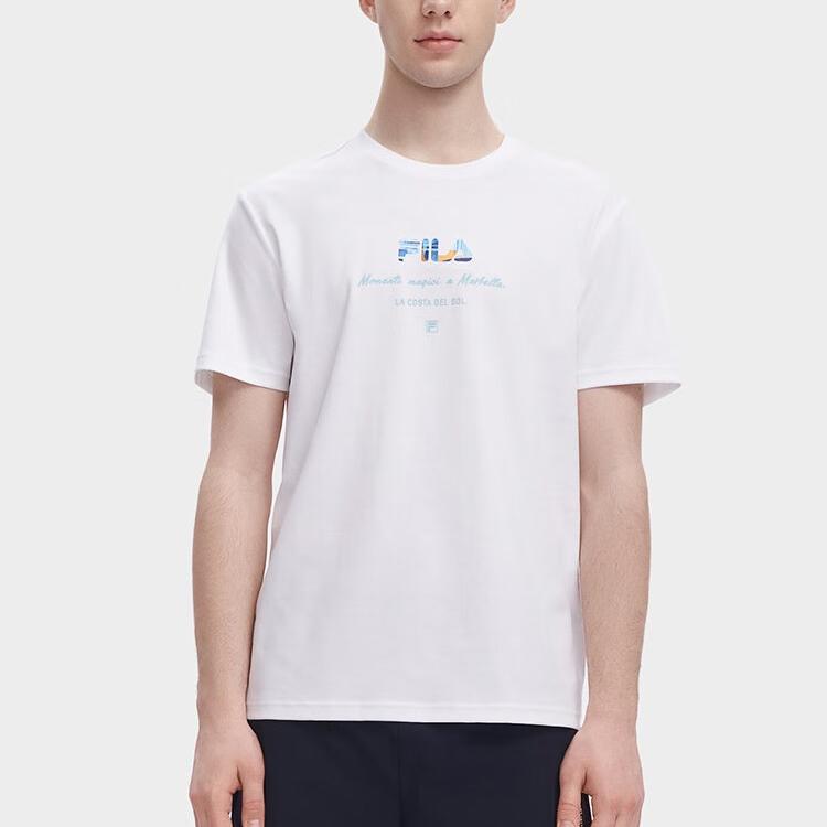 Fila Logo Print Casual Simple Sports Crew Neck Short Sleeve T-Shirt Men Tops White F11M328105FWT