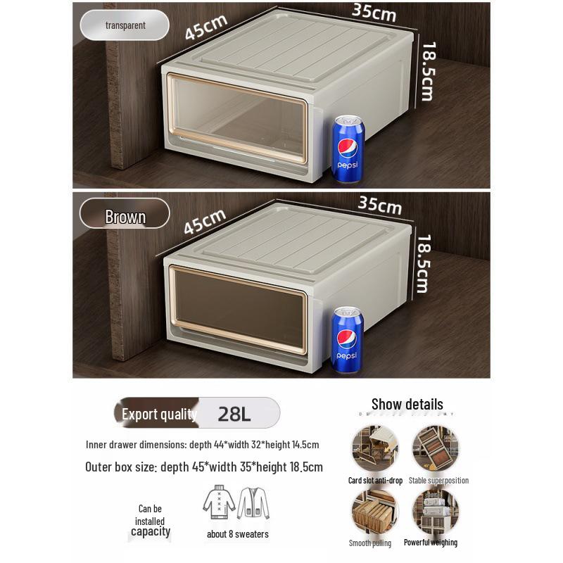 Transparent Plastic Drawer Storage Box – Large Capacity Clothing Organizer