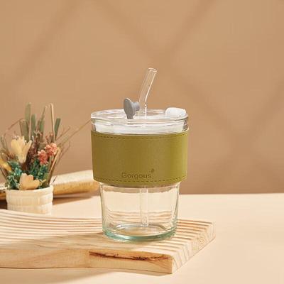 Light Luxury High Borosilicate Glass Travel Mug with Straw