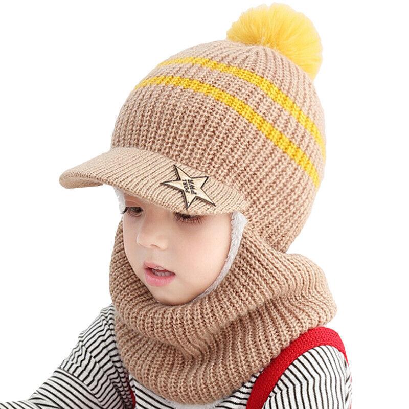 Kids Girls Boys Toddler Baby Winter Warm Hat Hooded Scarf Earflap Knitted Cap