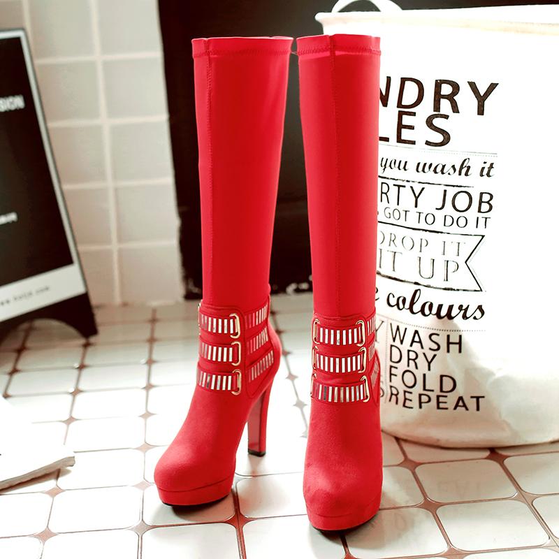 Damen High-Heel Stiefel Herbst und Winter neu wasserdicht Tisch Blockabsatz Übergröße vielseitig mittelhohe Stiefel