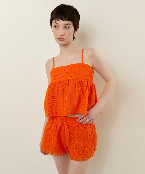 LADY VOLUME Lace Banding Cotton Shorts_Orange