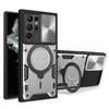 For Samsung Galaxy S22 Ultra 5G Rotatable Kickstand Phone Case Shockproof PC+TPU Cover with Slide Camera Lid