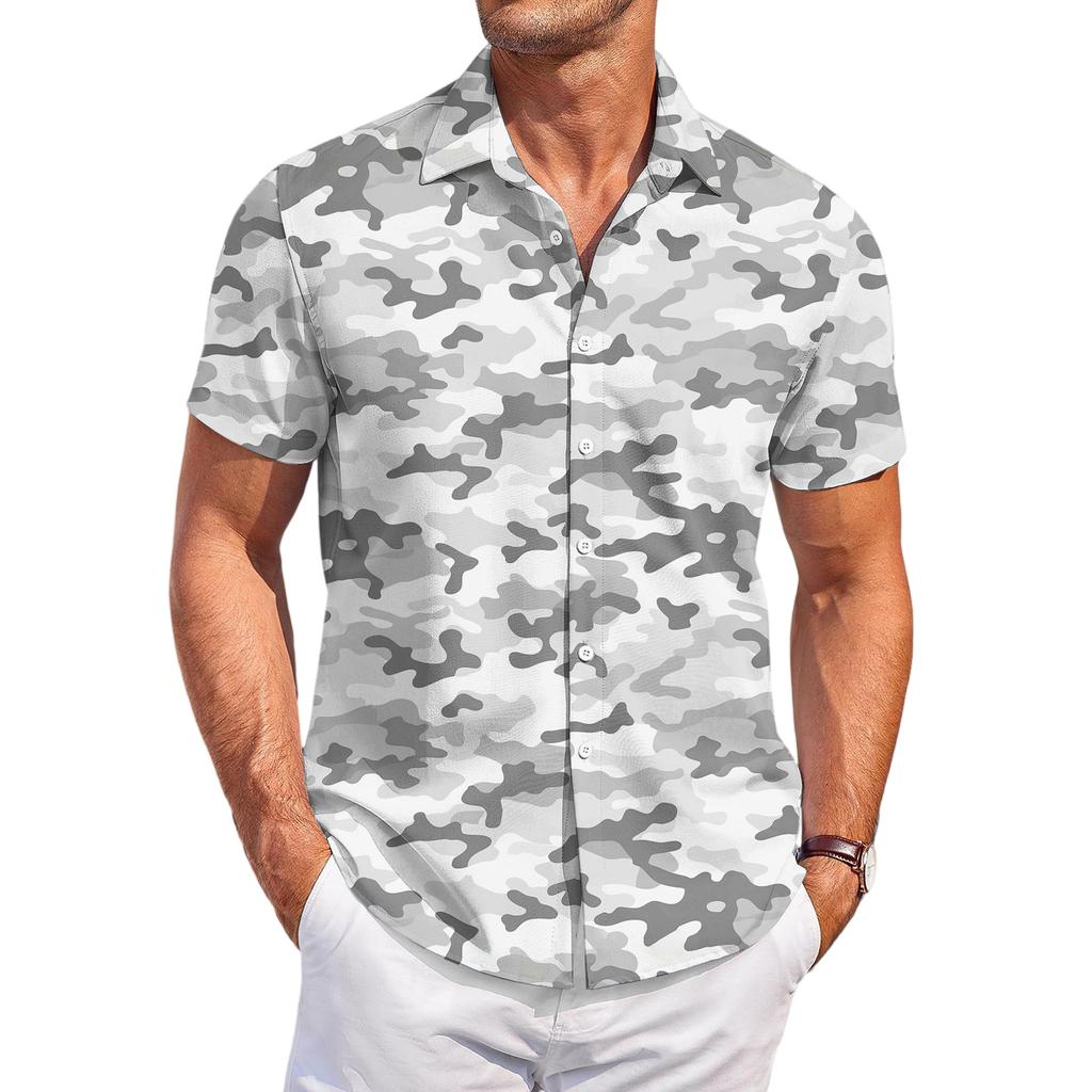 Camicia Casual da Uomo con Stampa a Maniche Corte