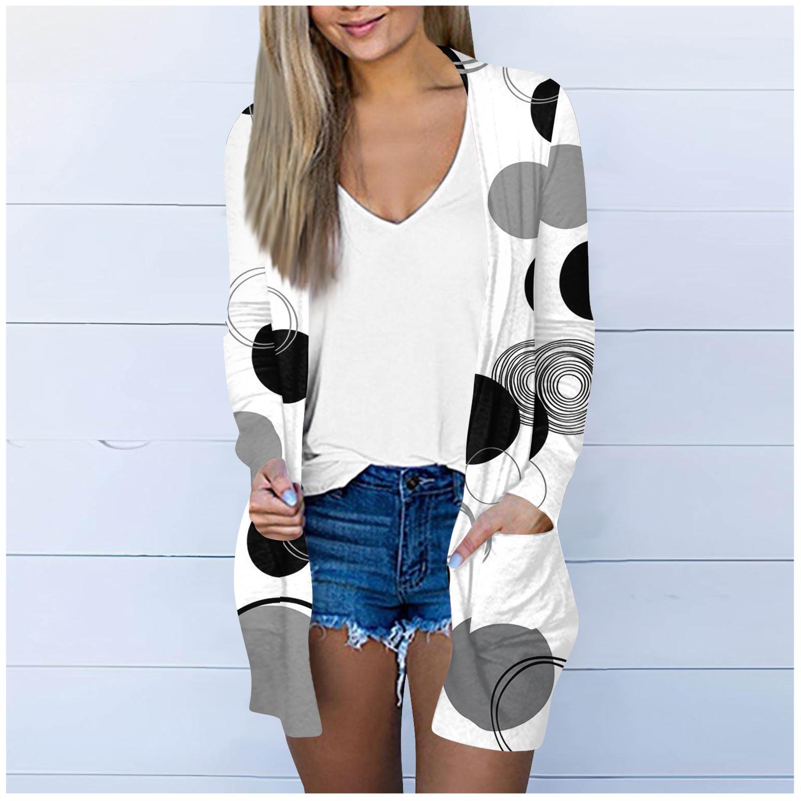 

Жіноча модна вільна повсякденна куртка з довгим рукавом і принтом середньої довжини XXXL чорний