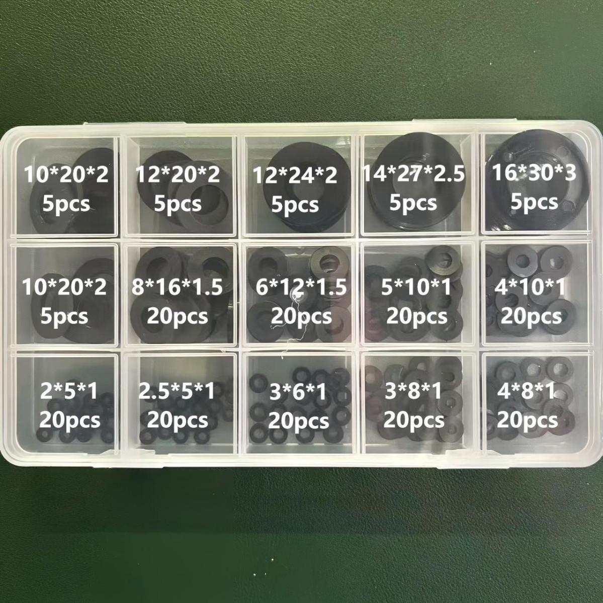 Набор черных нейлоновых шайб, 210 шт. (ПА66) – Плоские твердые нейлоновые кольца-изоляторы M2-M16